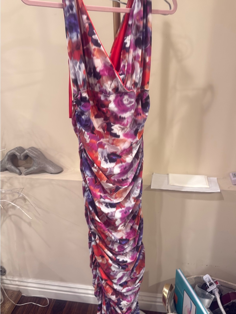 Chiara boni la petit Floral Ruched V-Neck Maxi Dress - Pink Purple Multi - Picture 2 of 3